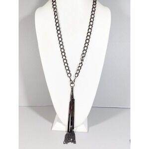 Premier Designs Gunmetal Gray Into The Swing Bar Tassel Necklace 28" Statement